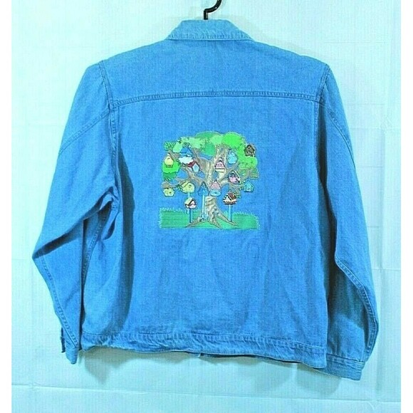 Mili Designs Jean Jacket Rhinestones Embroidery Birdhouses Womens XL - Picture 1 of 8
